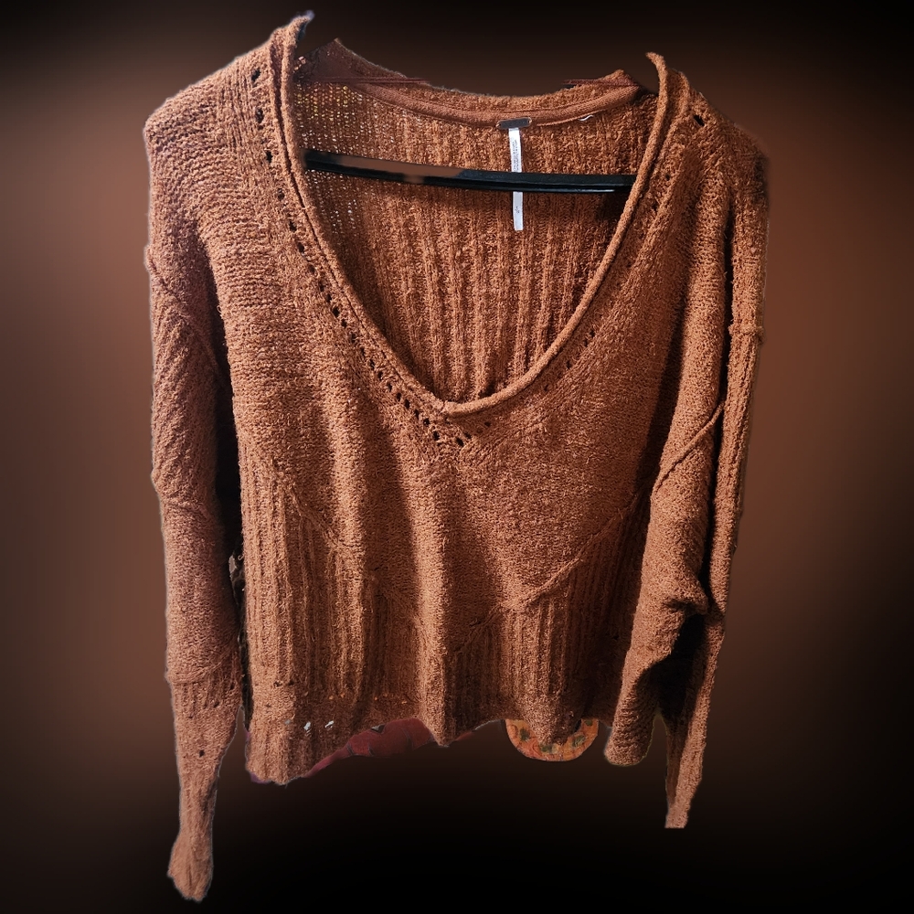 Free People Brown V-Neck Sweater